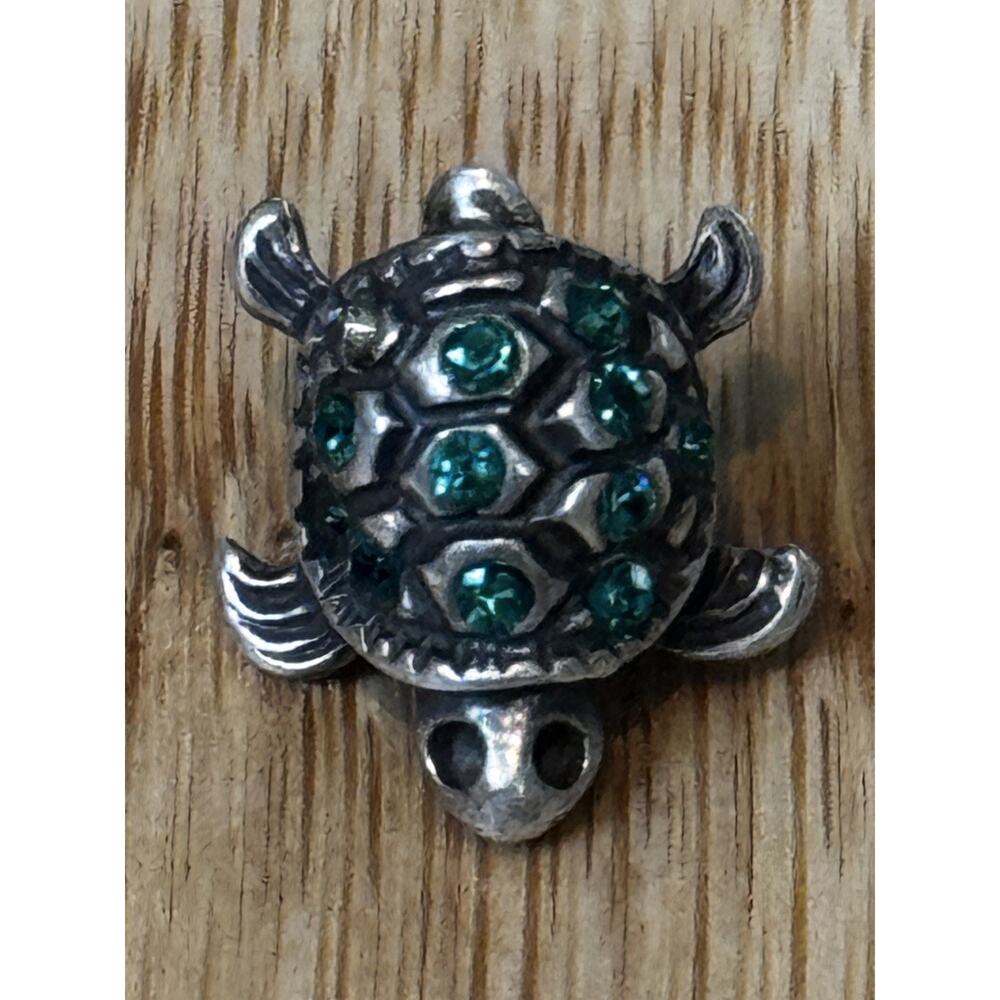 Vintage MA Michael Anthony 925 Italy Sterling Silver Turtle Green Crystals Charm
